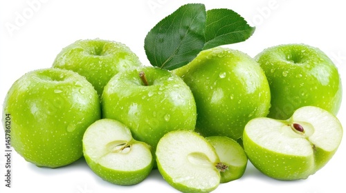 Wallpaper Mural Fresh green apples with water droplets on white Torontodigital.ca