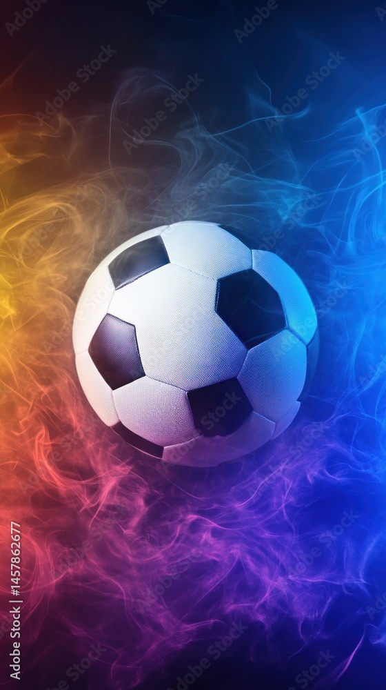 Obraz premium Soccer ball in colorful smoke