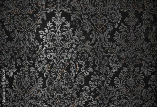 Elegant black & silver damask, subtle sheen, seamless pattern , victorian, stylish