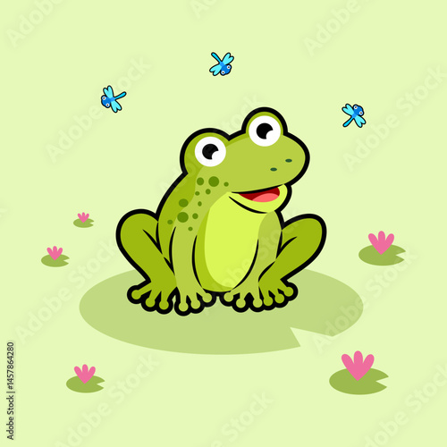 toon frog sitting on lily pad illustration