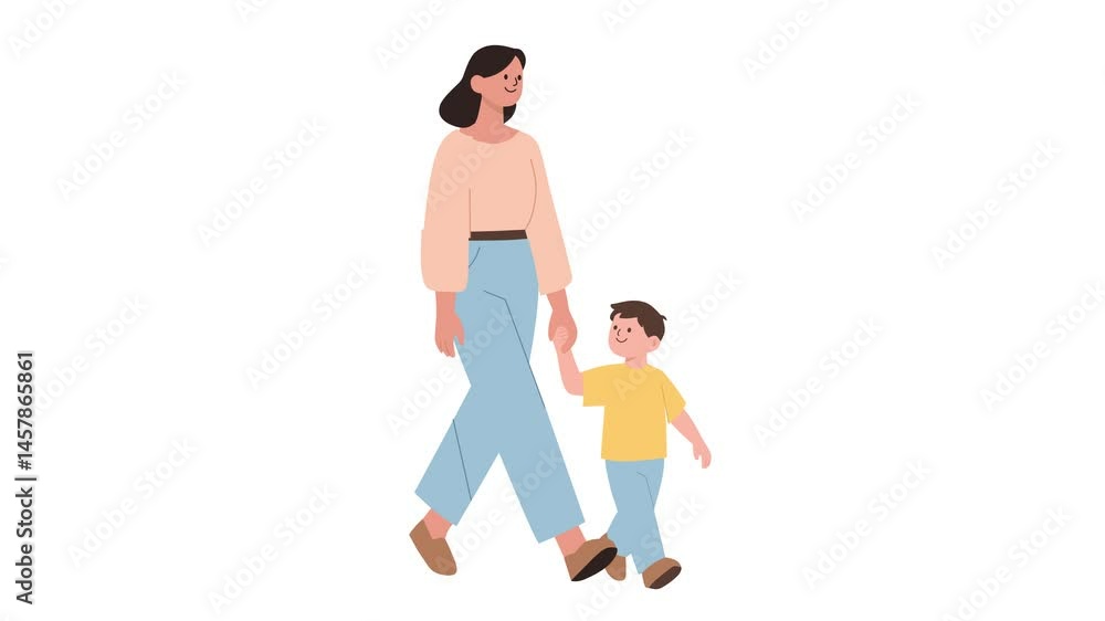 Mother and Child Walking Together in Simple Minimalist Artwork Mother and Child Walking Together in Simple Minimalist Artwork