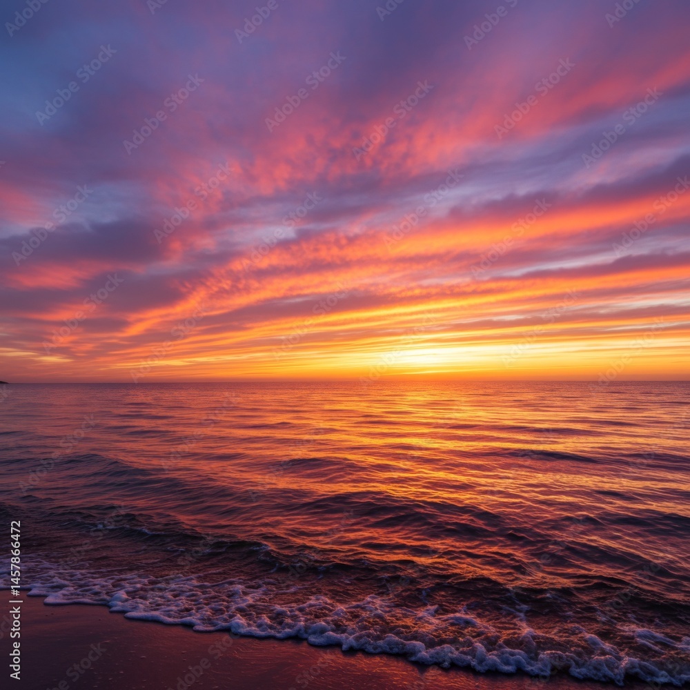 Fototapeta premium Vibrant Sunset Over Calm Ocean Beach