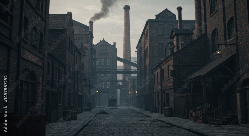 Gloomy Industrial City Street at Dawn Gloomy Industrial City Street at Dawn