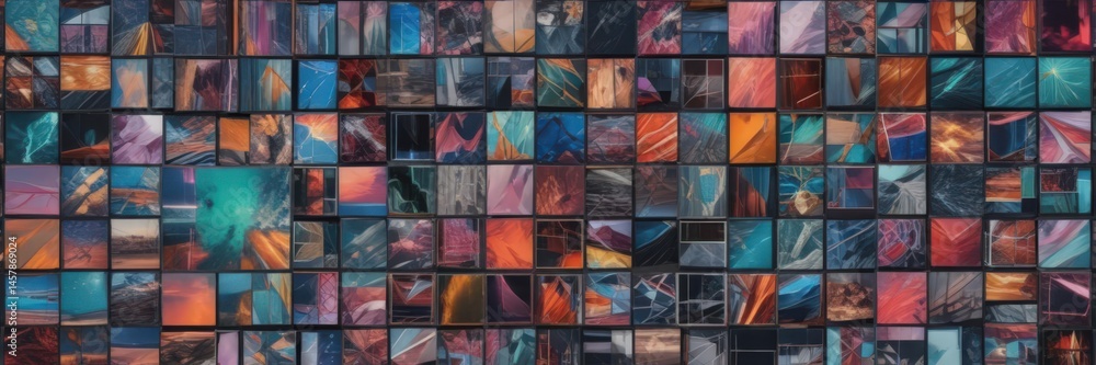 Vibrant photo collage, dynamic grid of varied shapes , grid, arrangement, visual Vibrant photo collage, dynamic grid of varied shapes , grid, arrangement, visual