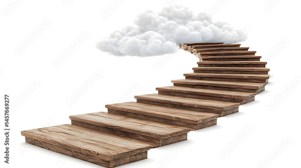 Fototapeta premium Wooden staircase is shown with a cloud in the background