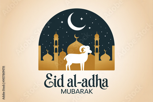 Eid al-Adha Mubarak Mosques, Ram, and Night Sky Design