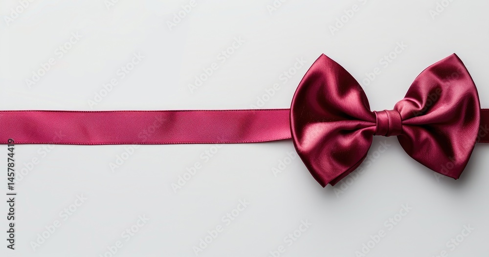 A shiny burgundy satin bow on a smooth surface, ideal for gift wrapping or decoration. on white background A shiny burgundy satin bow on a smooth surface, ideal for gift wrapping or decoration. on white background