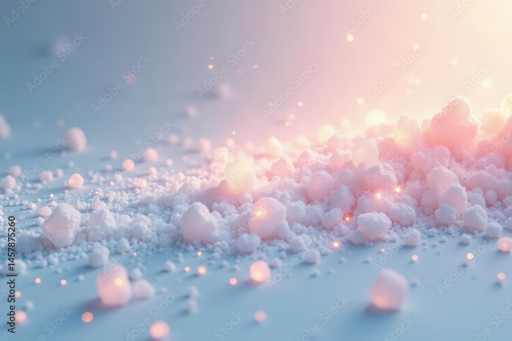 Fototapeta premium Luminous sugar crystals scattered, pure white backdrop, shiny, baking, sweetener
