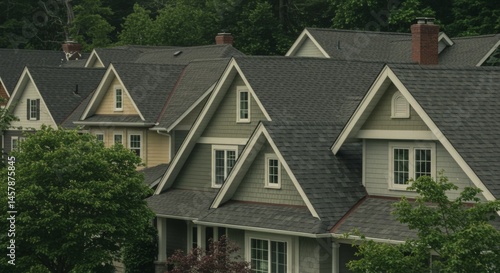 Gray Rooftops and Green Trees in a Residential Neighborhood