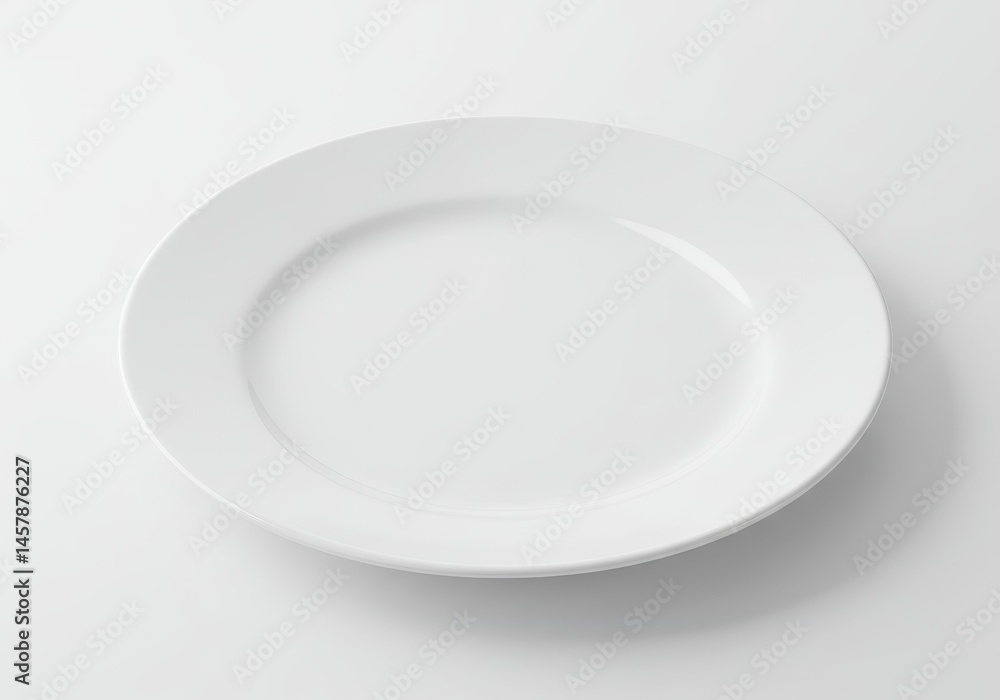 Simple white ceramic plate on a white surface in a studio setting