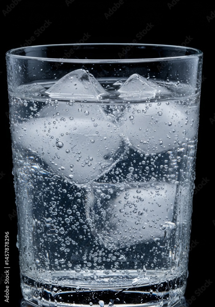 Close Up of Sparkling Water with Ice Cubes in Glass Close Up of Sparkling Water with Ice Cubes in Glass