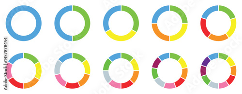 Circular chart. Wheel division into fractions with colorful segments, circular shape sectors. Vector Stock