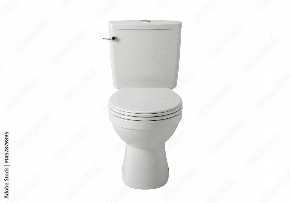 Front view of a white porcelain toilet on a white background in a studio shot Front view of a white porcelain toilet on a white background in a studio shot