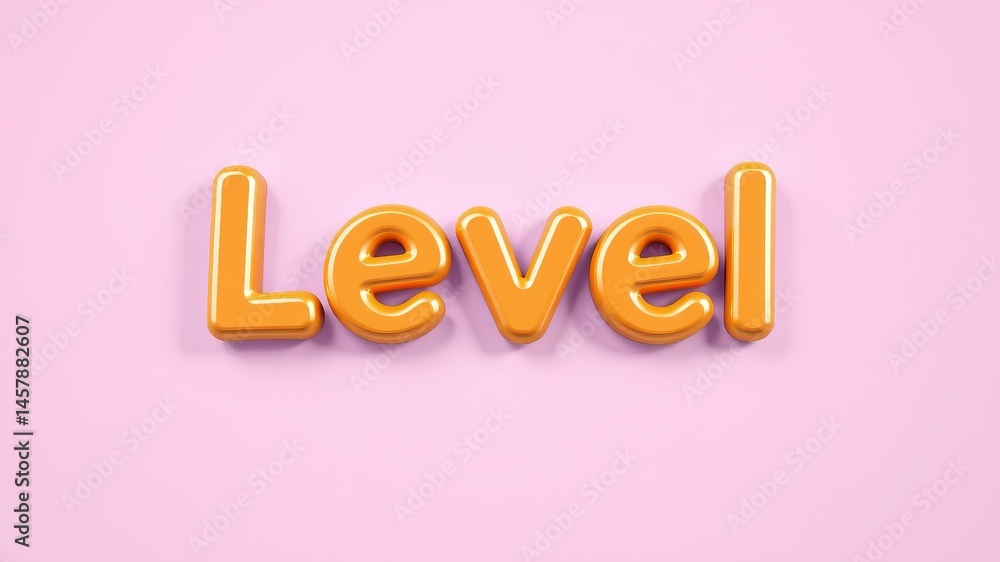 Shiny orange 3D letters spelling the word Level against a pale pink background ideal for game design or app interface. Shiny orange 3D letters spelling the word Level against a pale pink background ideal for game design or app interface.