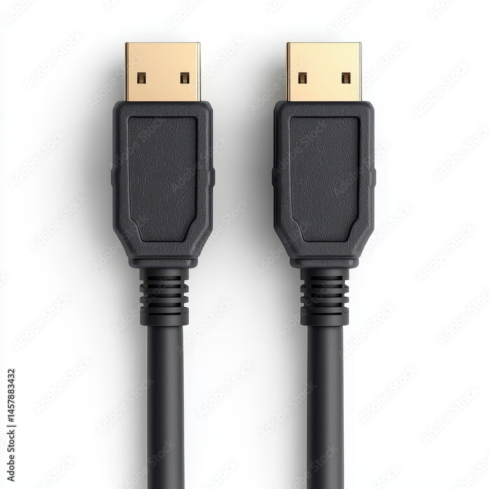 Black USB Cable with Gold Connectors for Data Transfer and Charging Black USB Cable with Gold Connectors for Data Transfer and Charging