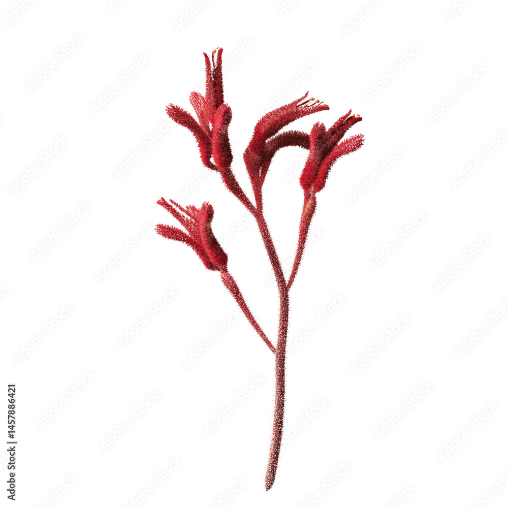 Vibrant Red Kangaroo Paw Flower Stem Isolated on Vibrant Red Kangaroo Paw Flower Stem Isolated on