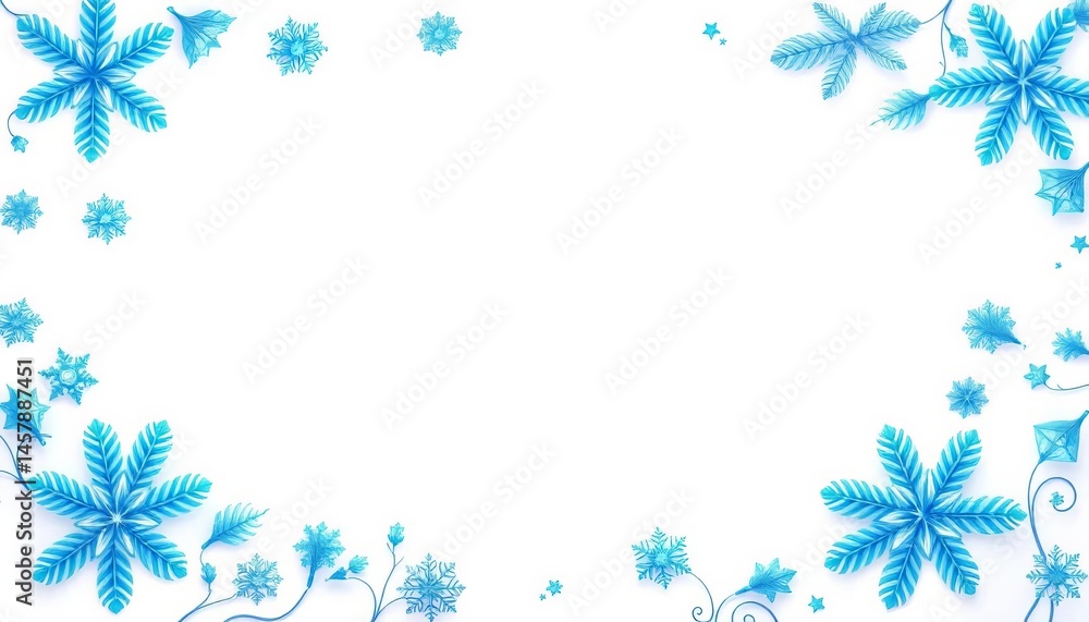 Elegant blue snowflake and star Christmas border design on white background, glitter, illustration Elegant blue snowflake and star Christmas border design on white background, glitter, illustration