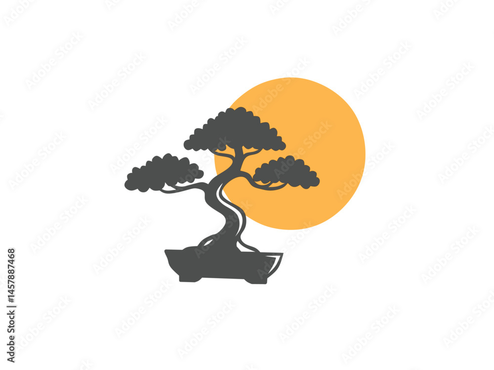 Bonsai with moon illustration for icon and logo design Bonsai with moon illustration for icon and logo design