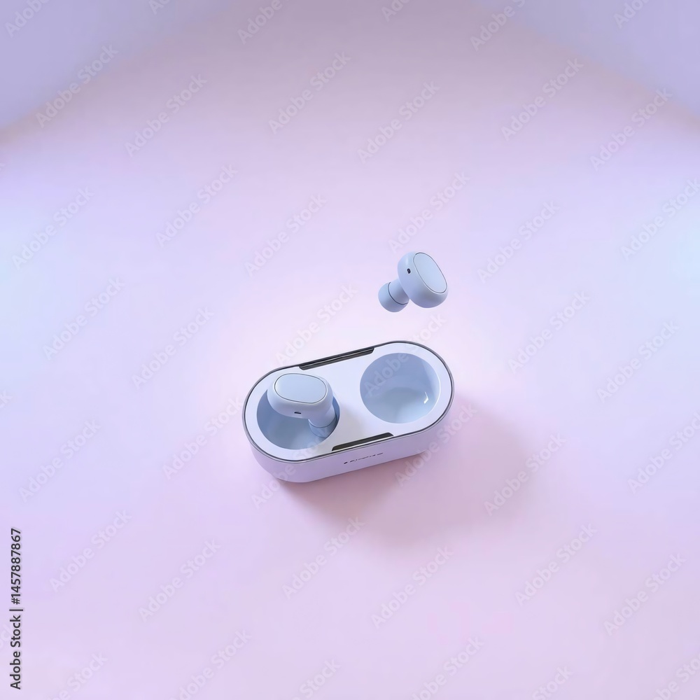 Wireless Earbuds in Charging Case on Lavender Background