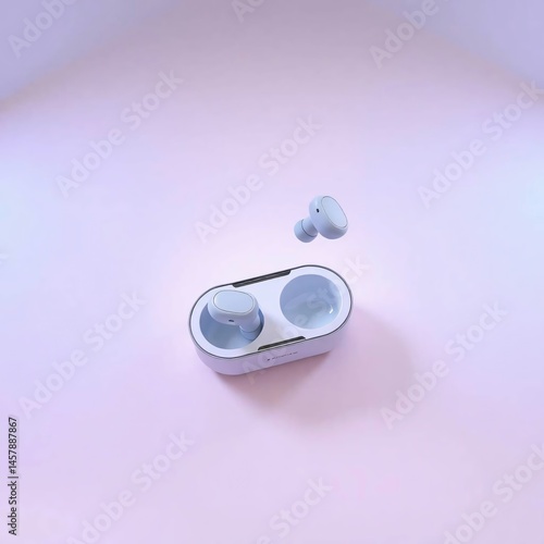 Obraz na płótnie Wireless Earbuds in Charging Case on Lavender Background w salonie