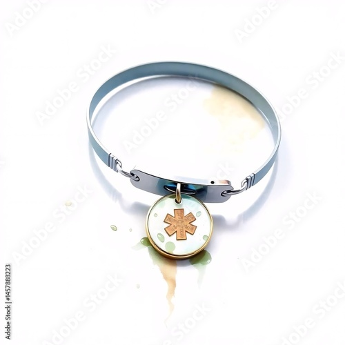 Obraz na płótnie Medical ID Bracelet with Star of Life Charm and Coffee Stains w salonie