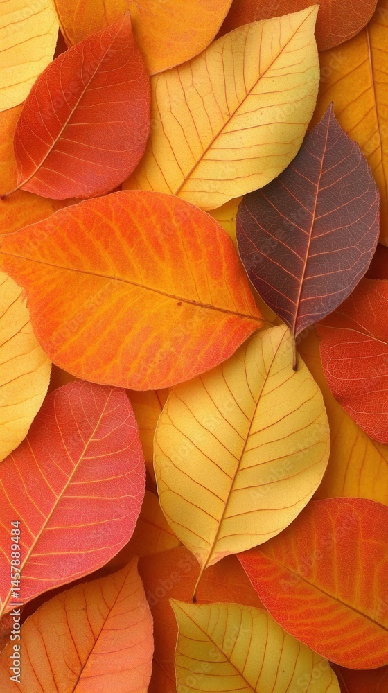 Autumn Leaves Close Up Background in Warm Colors Overhead Shot Fall Season Foliage Nature Pattern Autumn Leaves Close Up Background in Warm Colors Overhead Shot Fall Season Foliage Nature Pattern