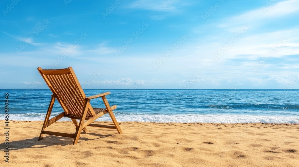 Empty beach chair by the ocean on sunny day Empty beach chair by the ocean on sunny day