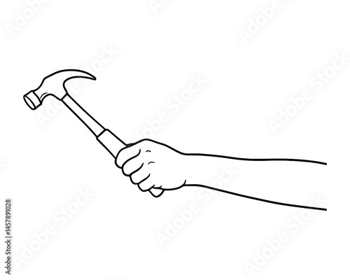 Black and white hand holding a hammer for construction work