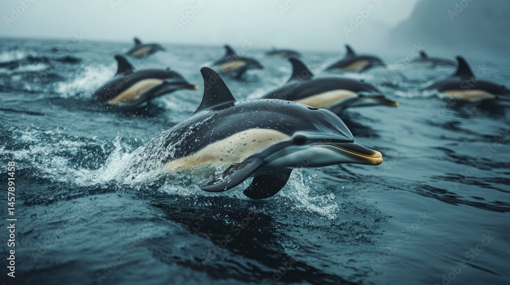 Obraz premium Pod of Dolphins Swimming in the Ocean