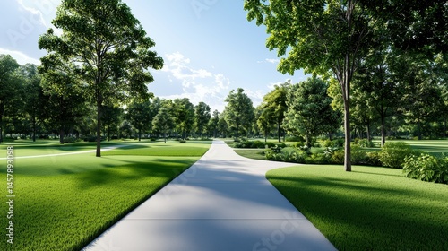 Wallpaper Mural A serene park pathway surrounded by lush greenery and vibrant trees. Torontodigital.ca
