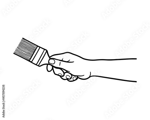 Line art of a hand holding a paint brush clean and simple