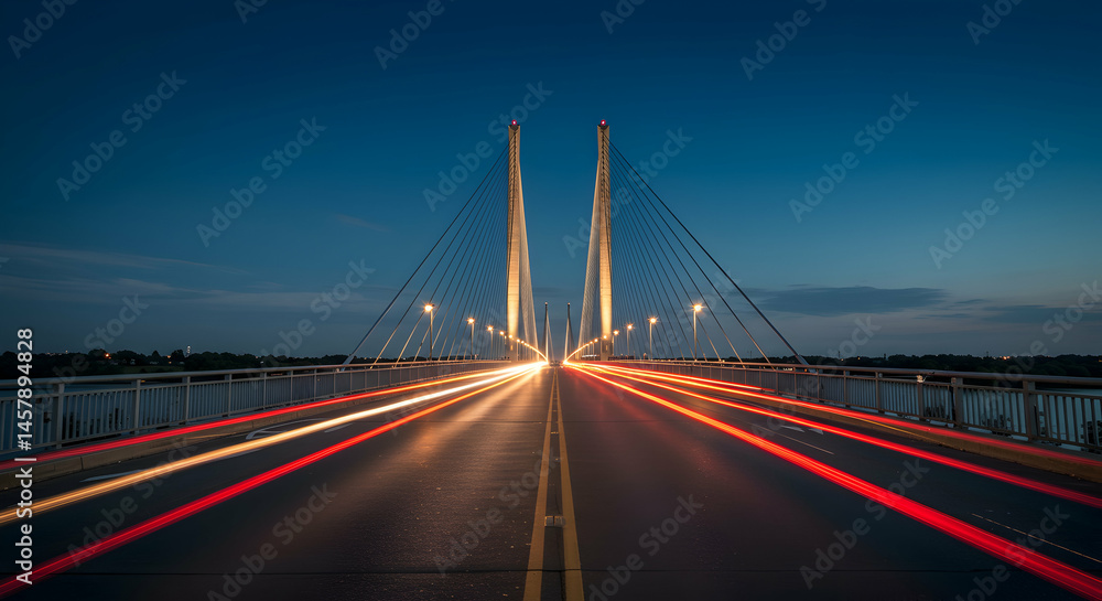 Fototapeta premium Stunning View of Bridge at Night with Light Trails Across Roadway