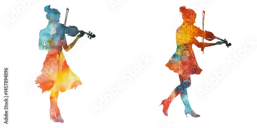 abstract color silhouette of violinist watercolor vector illustration