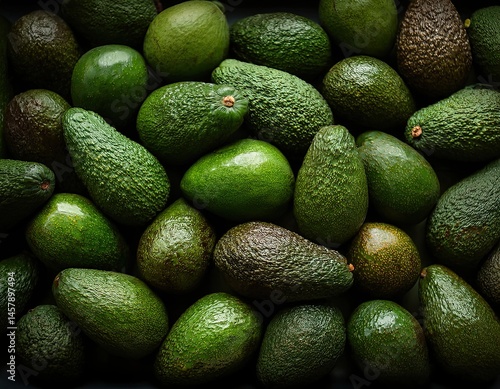 Fresh Ripe Avocados Piled Together in a Full Frame Close-Up