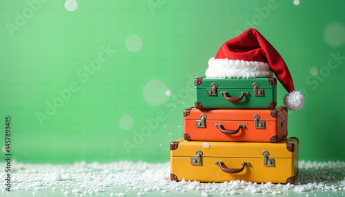 A festive scene featuring two vintage suitcases