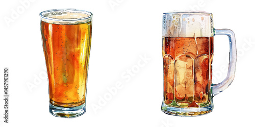 glass of beer watercolor vector illustration