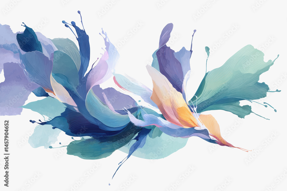 Obraz premium Beautiful flower with blue and orange petals showcasing vibrant colors and artistic spilled ink texture illustration