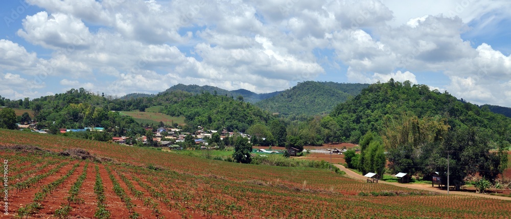 panorama landscape of village in the mountains