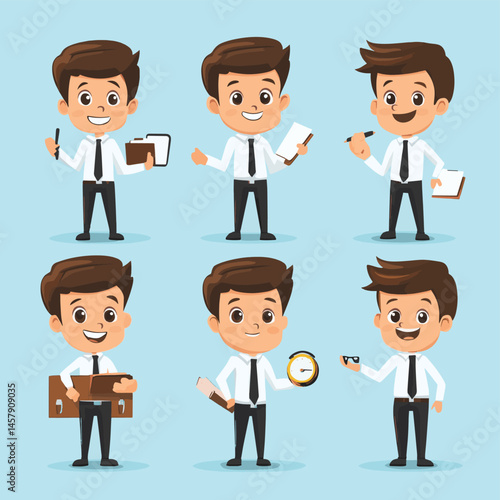 Daily activities businessman character, vector style simple color
