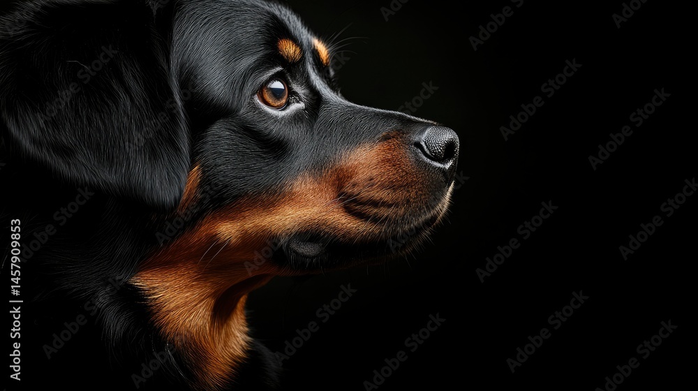 Majestic Rottweiler Profile Against Black Background Majestic Rottweiler Profile Against Black Background