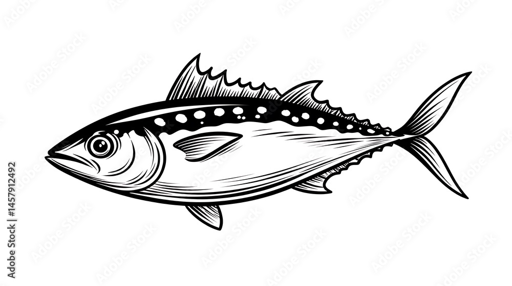 Bonito Fish Elegant Black White Illustration. Bonito Fish Elegant Black White Illustration.