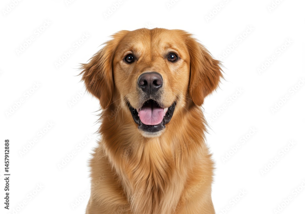 Happy Golden Retriever Dog Portrait Studio Shot White Background Pet Animal Canine Friendly Adorable Happy Golden Retriever Dog Portrait Studio Shot White Background Pet Animal Canine Friendly Adorable