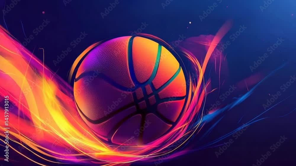 Vibrant Basketball with Colorful Smoke Trails in Dark Background Vibrant Basketball with Colorful Smoke Trails in Dark Background