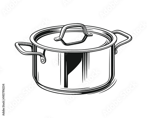 Shiny stock pot icon with lid for cooking delicious homemade meals