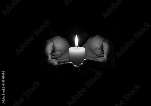 A candle held in hands, symbolizing remembrance. Generative Ai