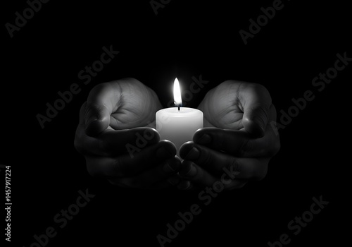 A candle held in hands, symbolizing remembrance. Generative Ai