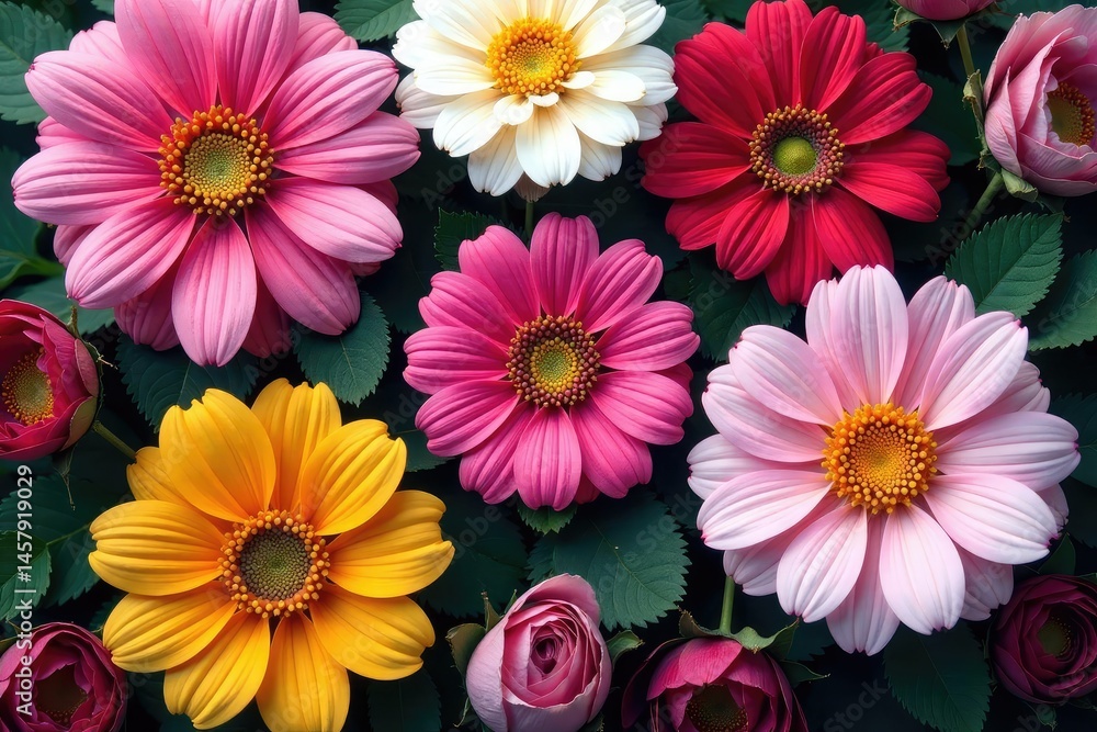 Fototapeta premium Intricate floral blooms arranged in perfect hexagons , abstract, floral geometry