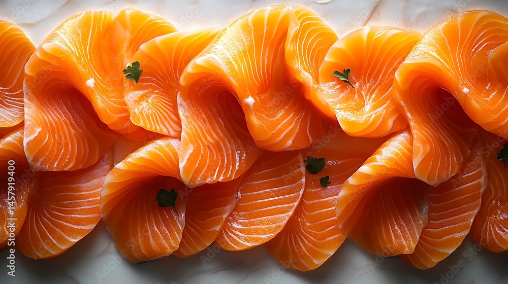 Gourmet sashimi salmon cuts lined perfectly high resolution image Gourmet sashimi salmon cuts lined perfectly high resolution image