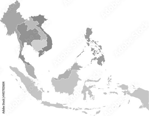 Southeast Asia vector map with country boundaries ( Cylindrical equal-area projection, PPT-compatible & fully editable)