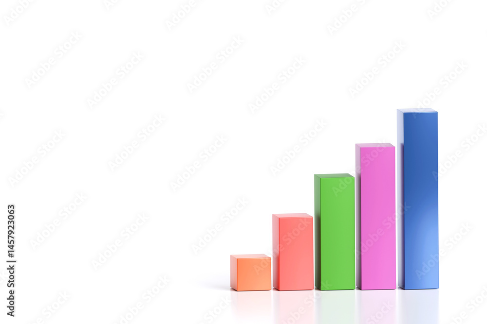 3D bar graph with increasing growth on white background. with copy space and business report design 3D bar graph with increasing growth on white background. with copy space and business report design